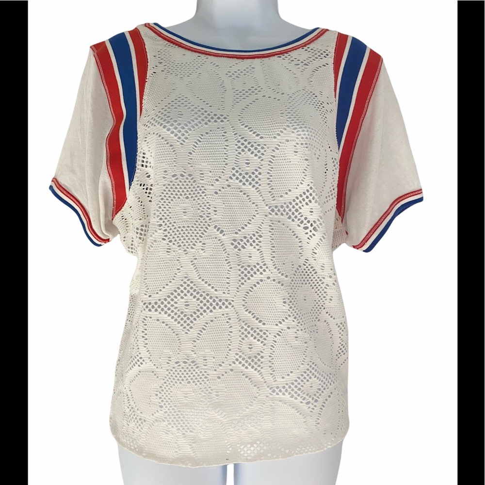 Short Sleeve Red White Blue Top, L, Perfect Cond